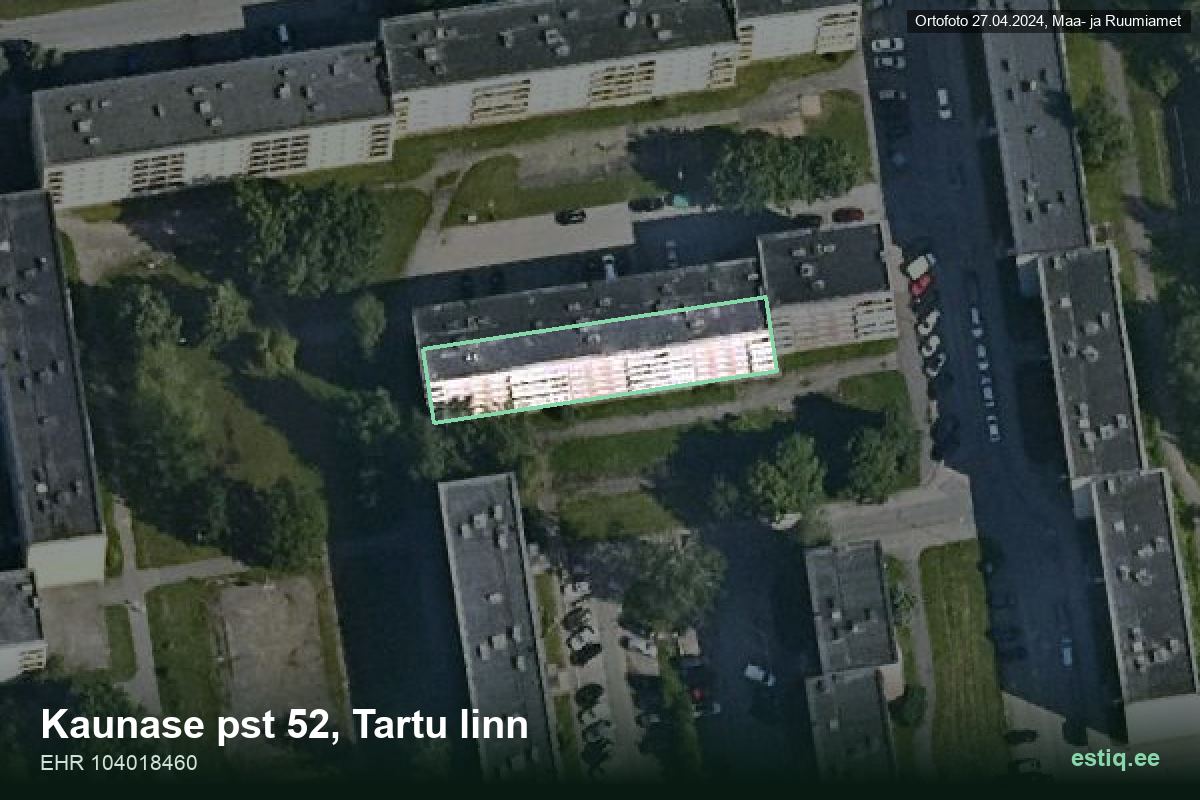 Kaunase pst 52, Tartu – hoone aerofoto, kontuur ehitisregistri (EHR) andmetest