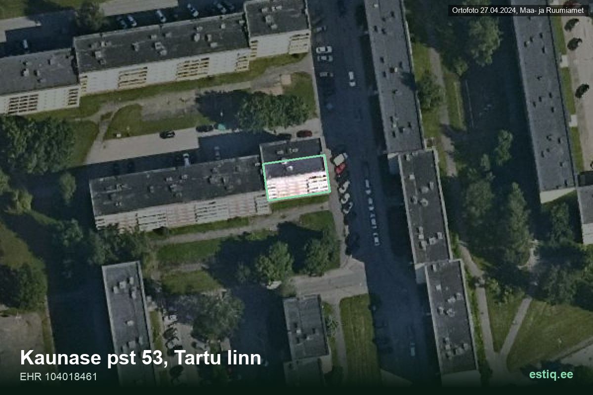 Kaunase pst 53, Tartu – hoone aerofoto, kontuur ehitisregistri (EHR) andmetest
