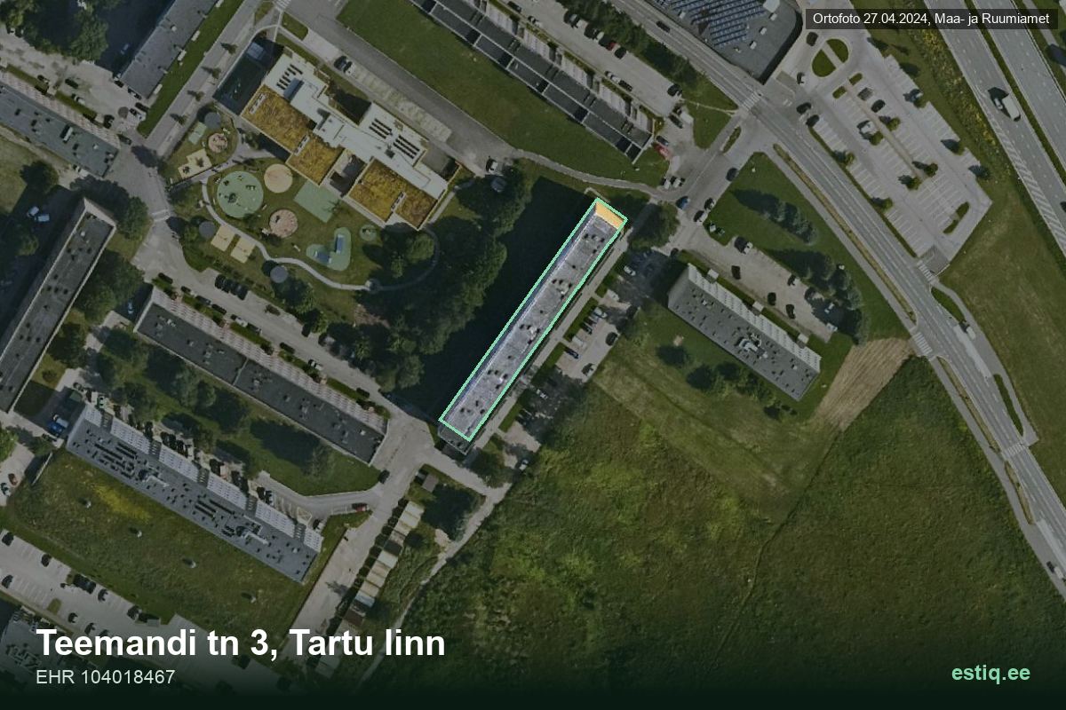 Teemandi tänav 3, Tartu – ilmakuva rakennuksesta, ääriviiva rakennusrekisteristä (EHR)