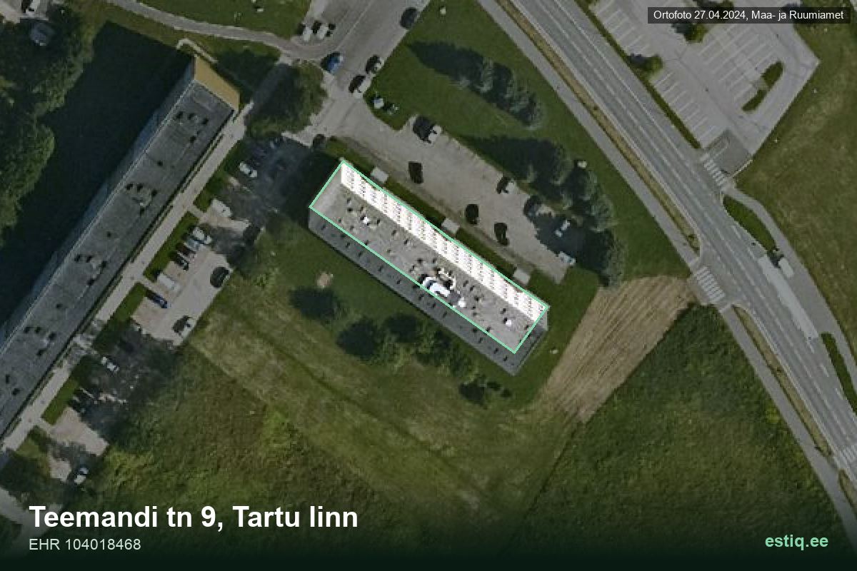 Teemandi tänav 9, Tartu – aerial photo of the building, outline from the Building Register (EHR)