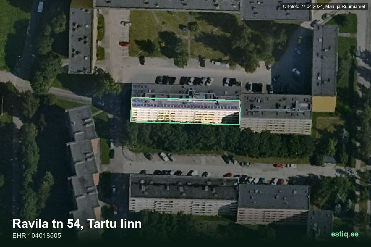 Ravila tänav 54, Tartu – hoone aerofoto, kontuur ehitisregistri (EHR) andmetest