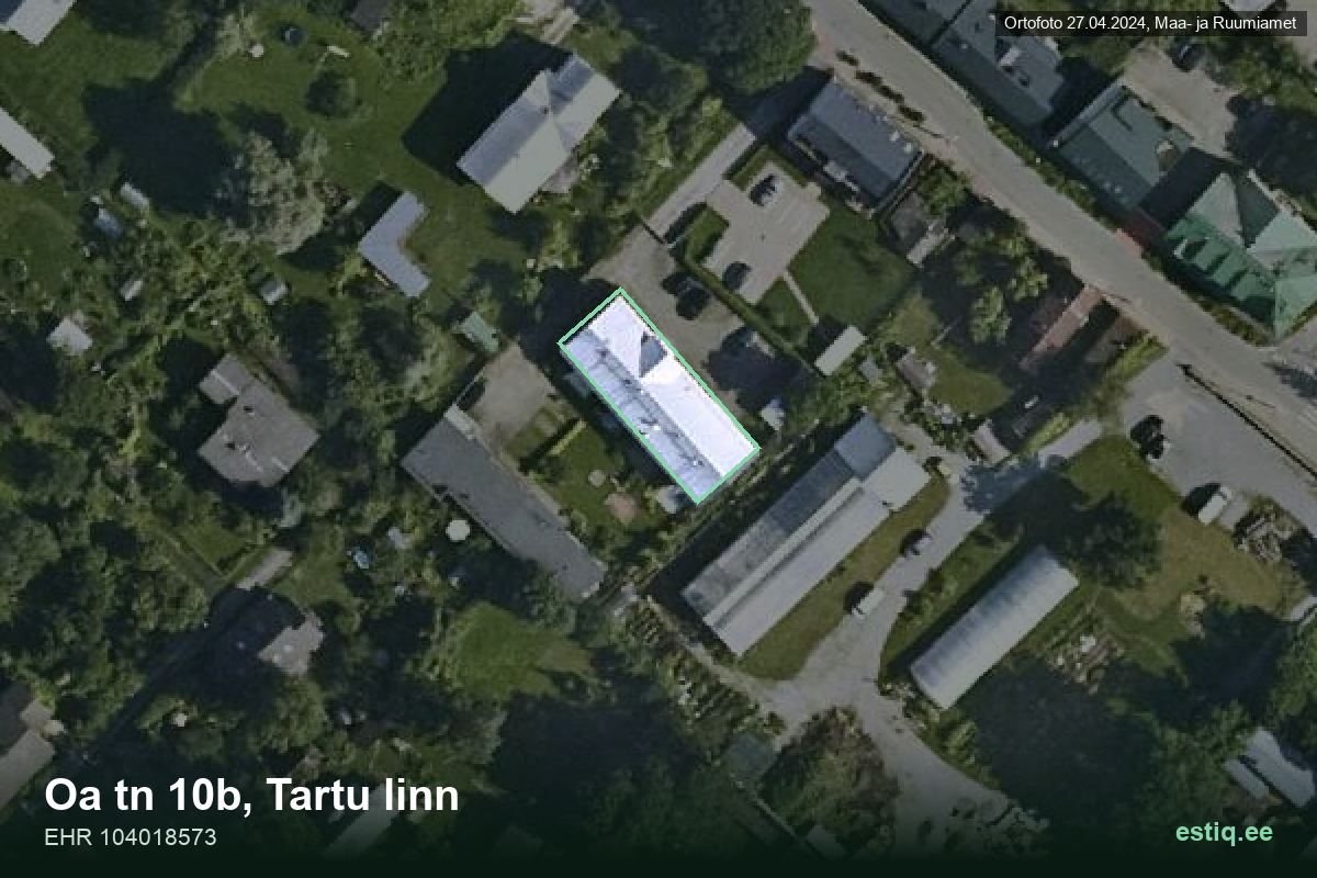 Oa tänav 10b, Tartu – hoone aerofoto, kontuur ehitisregistri (EHR) andmetest