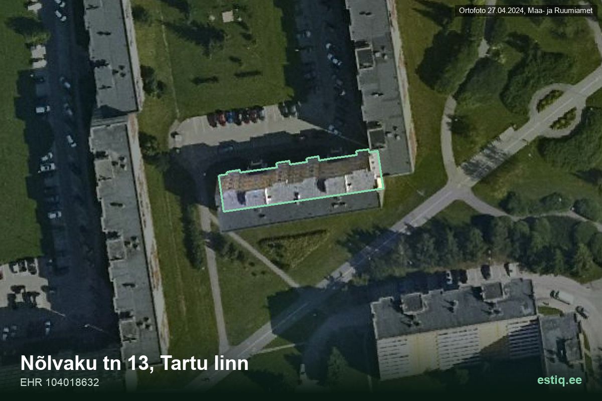 Nõlvaku tänav 13, Tartu – hoone aerofoto, kontuur ehitisregistri (EHR) andmetest