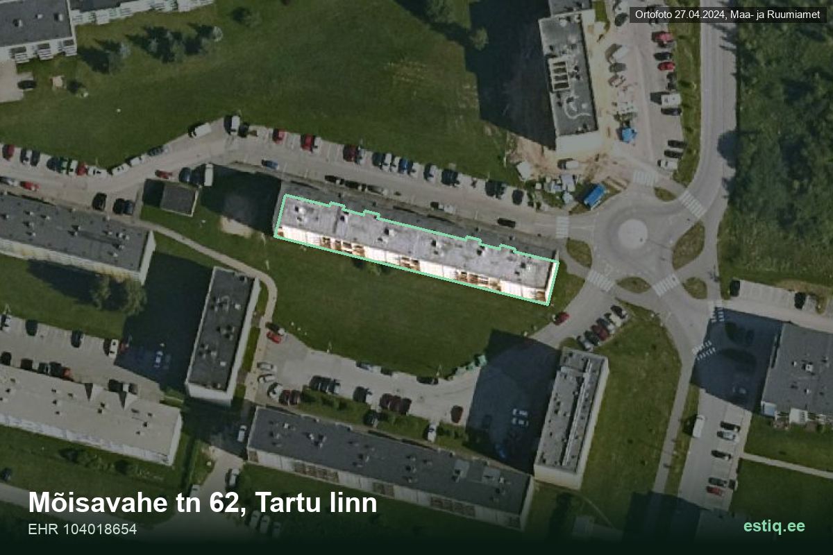 Mõisavahe tänav 62, Tartu – hoone aerofoto, kontuur ehitisregistri (EHR) andmetest