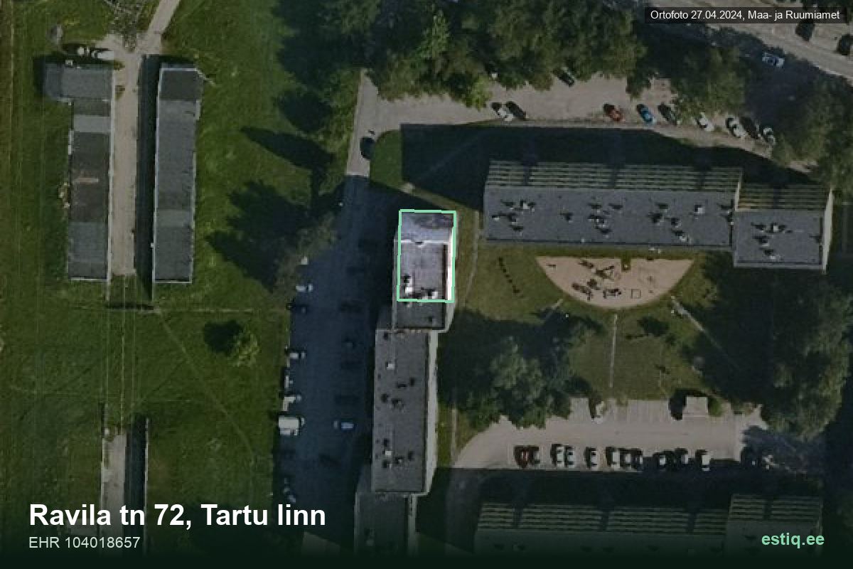 Ravila tänav 72, Tartu – hoone aerofoto, kontuur ehitisregistri (EHR) andmetest