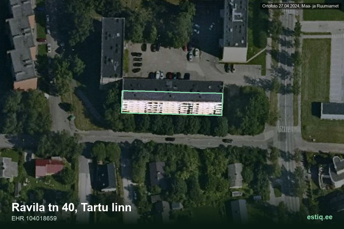 Ravila tänav 40, Tartu – hoone aerofoto, kontuur ehitisregistri (EHR) andmetest