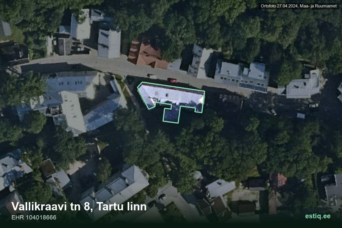 Vallikraavi tänav 8, Tartu – aerial photo of the building, outline from the Building Register (EHR)
