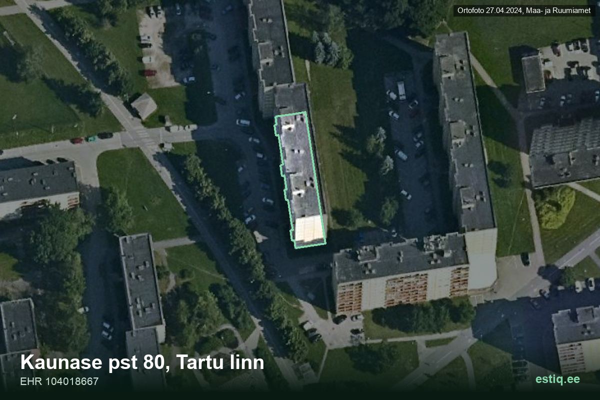 Kaunase pst 80, Tartu – hoone aerofoto, kontuur ehitisregistri (EHR) andmetest