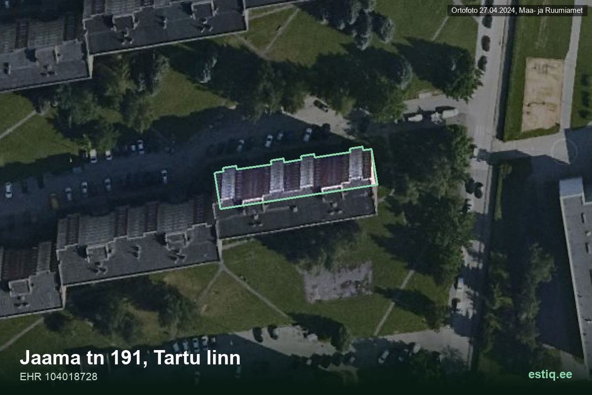 Jaama tänav 191, Tartu – ilmakuva rakennuksesta, ääriviiva rakennusrekisteristä (EHR)