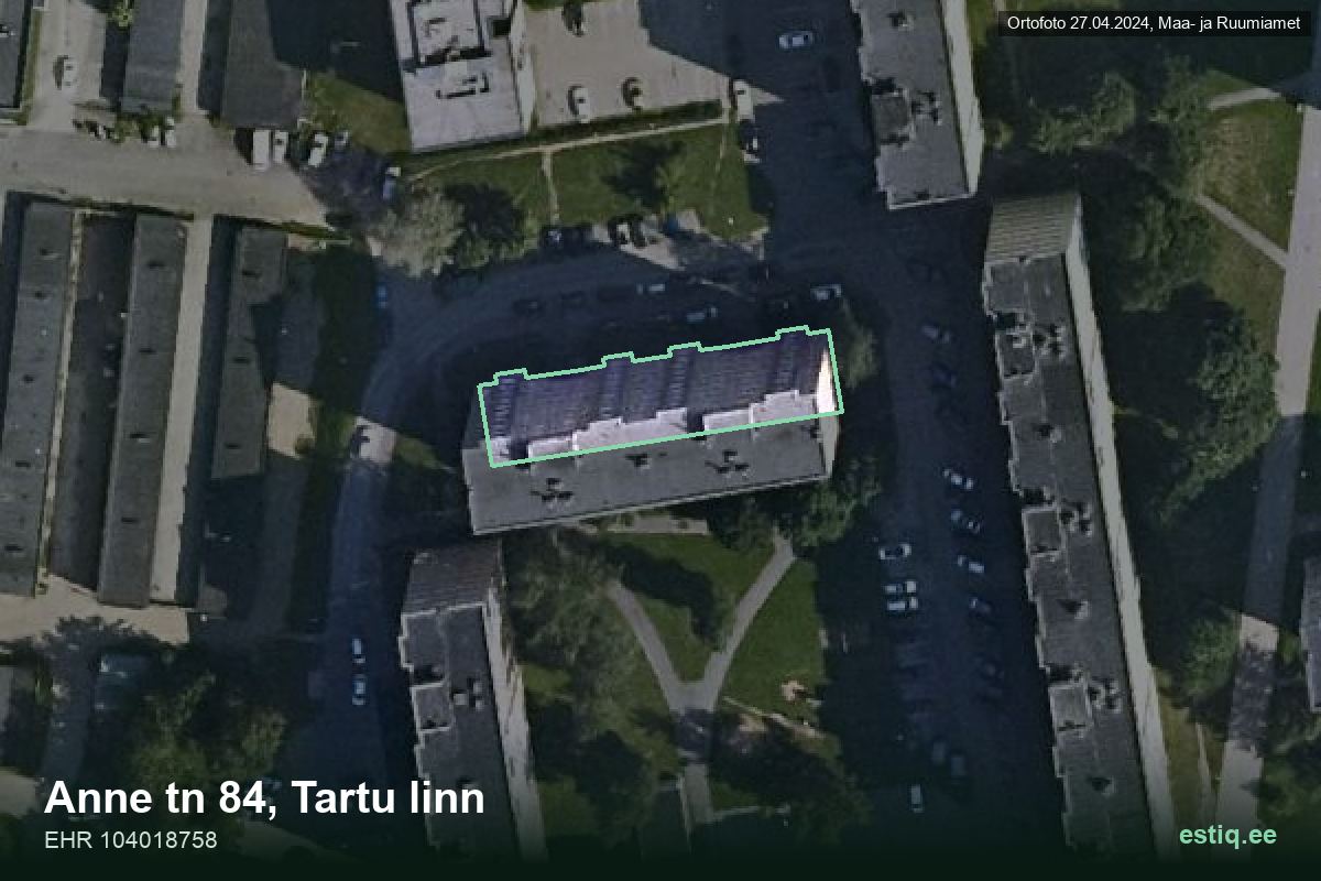 Anne tänav 84, Tartu – hoone aerofoto, kontuur ehitisregistri (EHR) andmetest