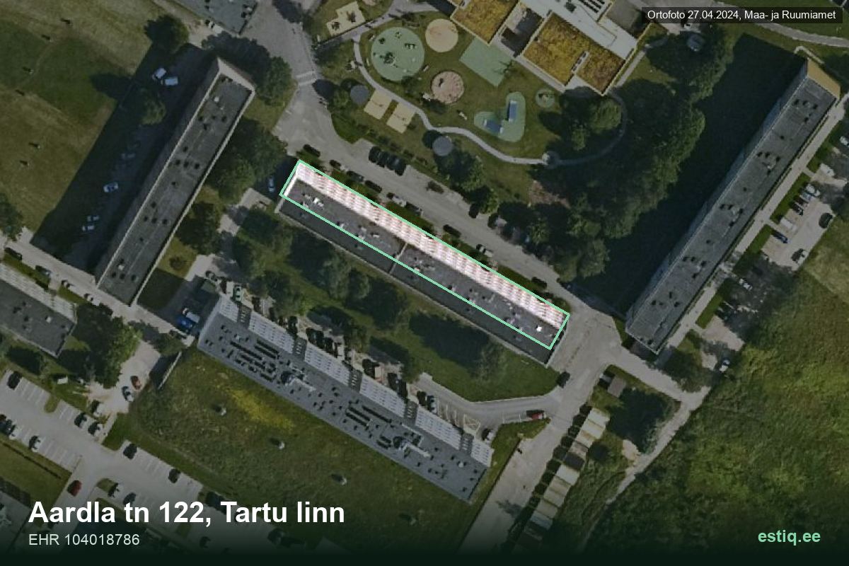 Aardla tänav 122, Tartu – hoone aerofoto, kontuur ehitisregistri (EHR) andmetest