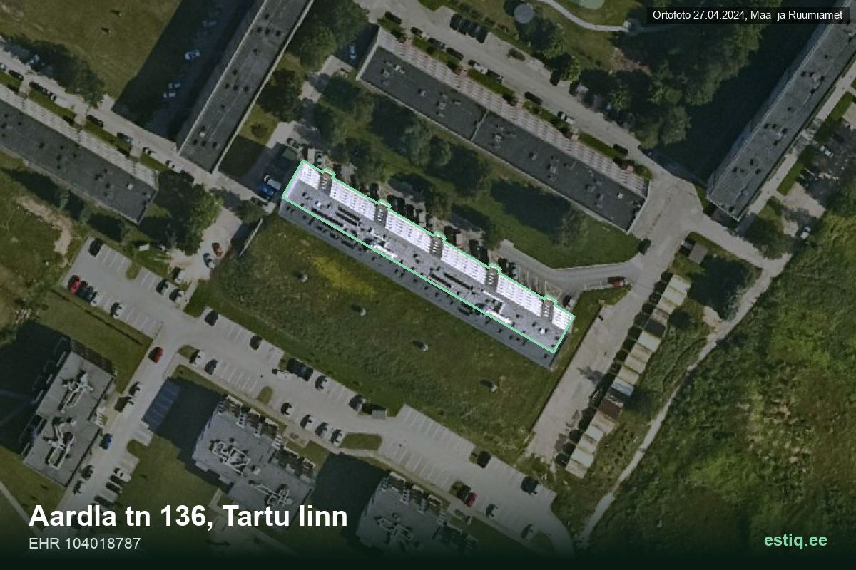 Aardla tänav 136, Tartu – aerial photo of the building, outline from the Building Register (EHR)