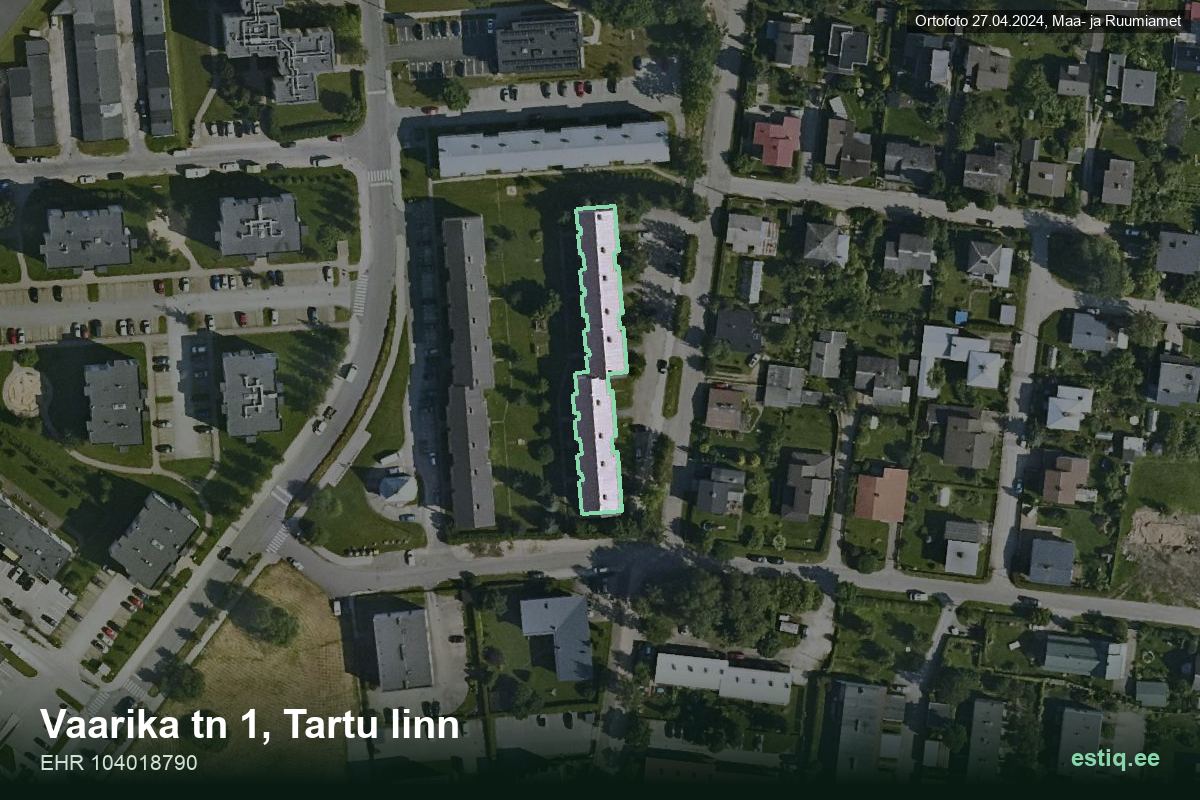 Vaarika tänav 1, Tartu – hoone aerofoto, kontuur ehitisregistri (EHR) andmetest