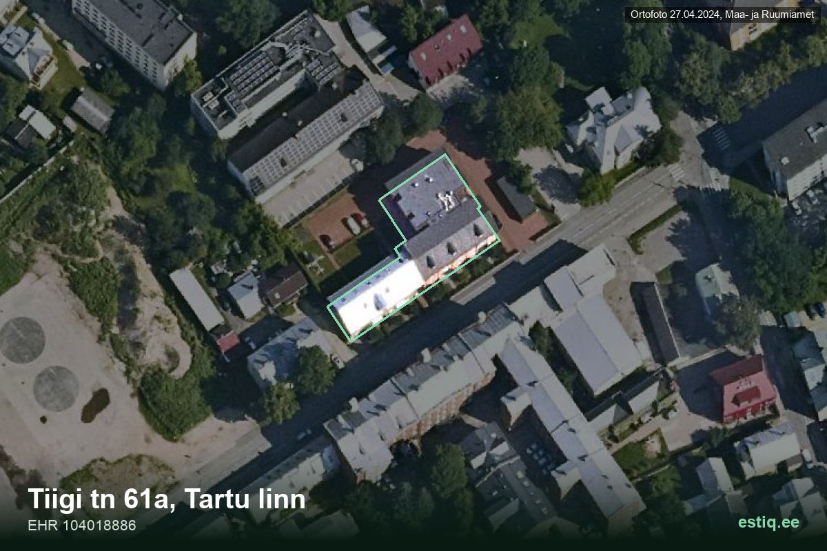 Tiigi tänav 61a, Tartu – hoone aerofoto, kontuur ehitisregistri (EHR) andmetest