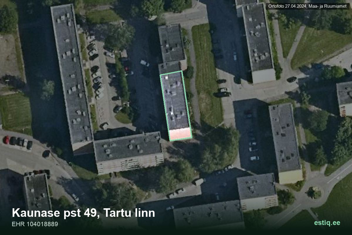 Kaunase pst 49, Tartu – hoone aerofoto, kontuur ehitisregistri (EHR) andmetest