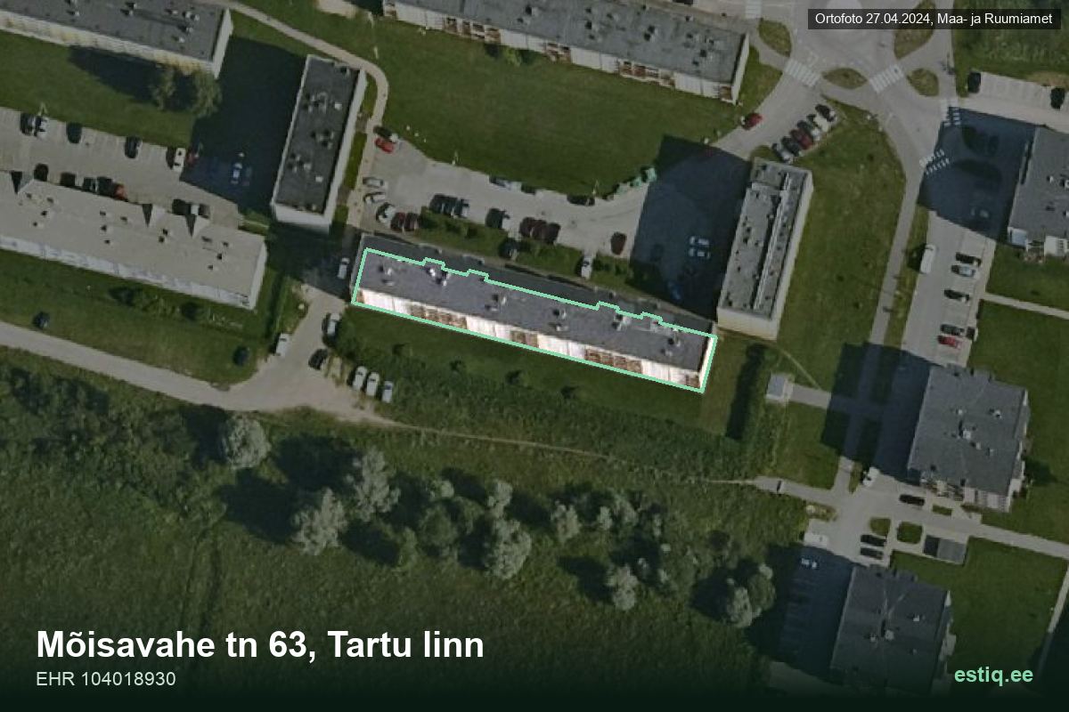 Mõisavahe tänav 63, Tartu – hoone aerofoto, kontuur ehitisregistri (EHR) andmetest