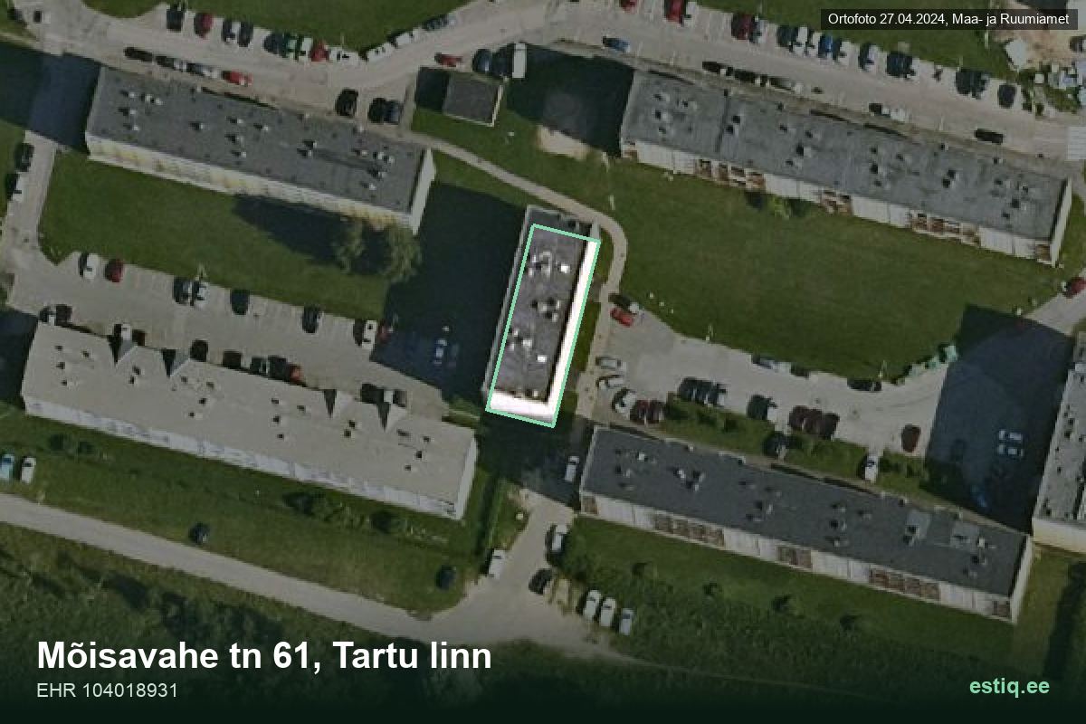 Mõisavahe tänav 61, Tartu – hoone aerofoto, kontuur ehitisregistri (EHR) andmetest