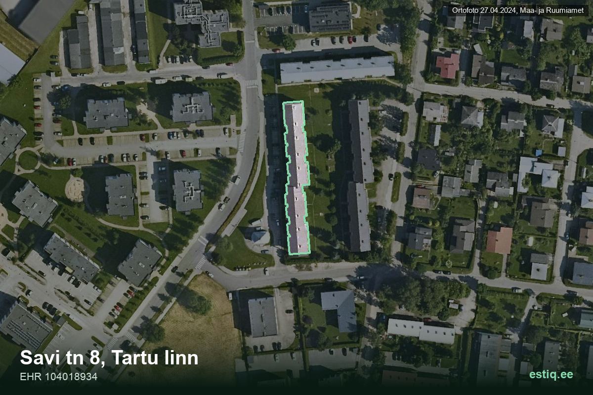 Savi tänav 8, Tartu – aerial photo of the building, outline from the Building Register (EHR)