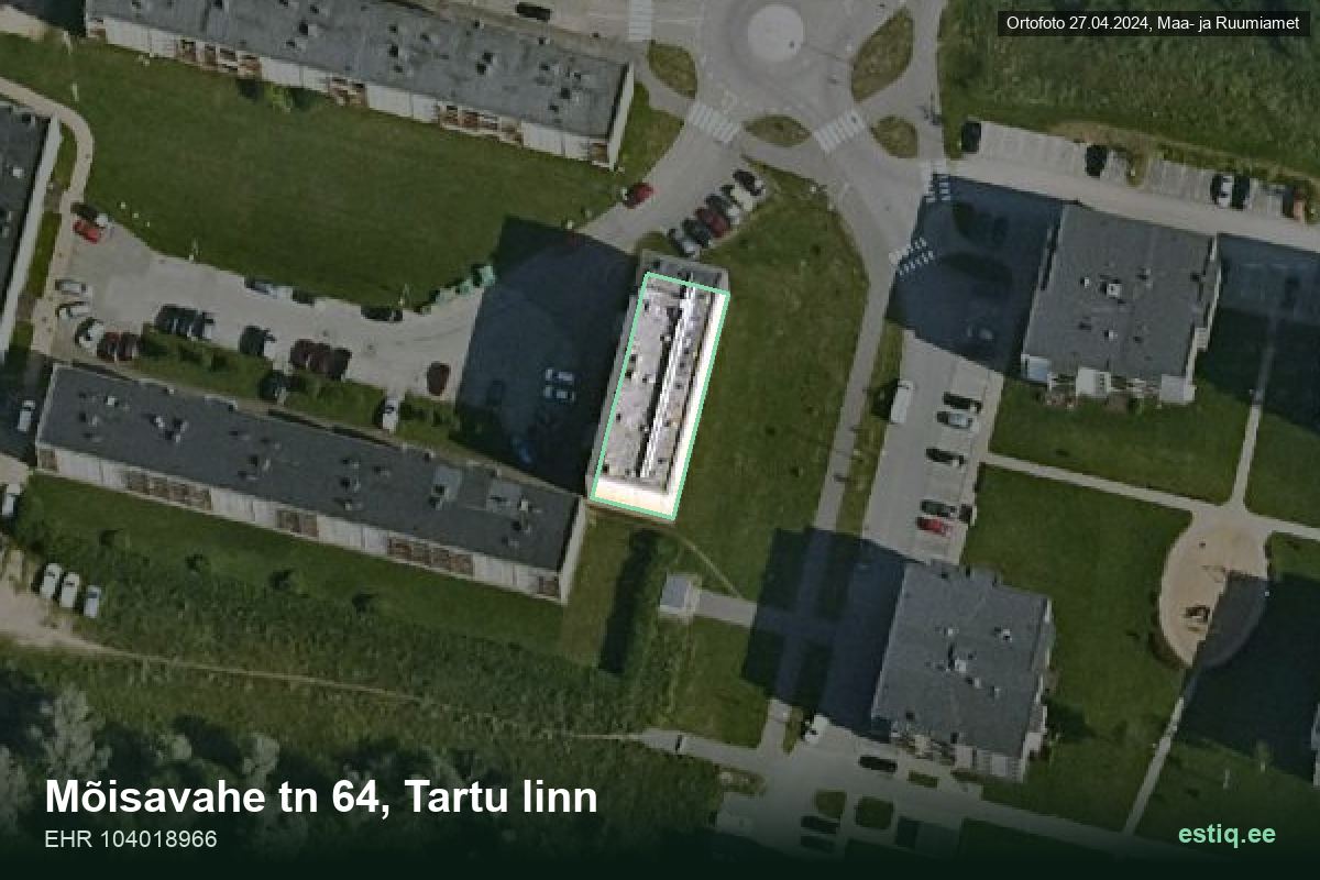 Mõisavahe tänav 64, Tartu – hoone aerofoto, kontuur ehitisregistri (EHR) andmetest