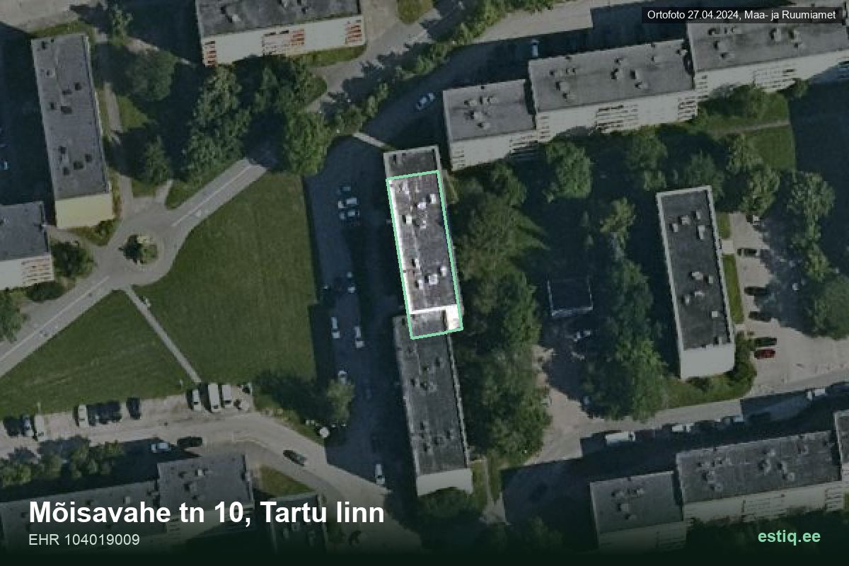 Mõisavahe tänav 10, Tartu – hoone aerofoto, kontuur ehitisregistri (EHR) andmetest