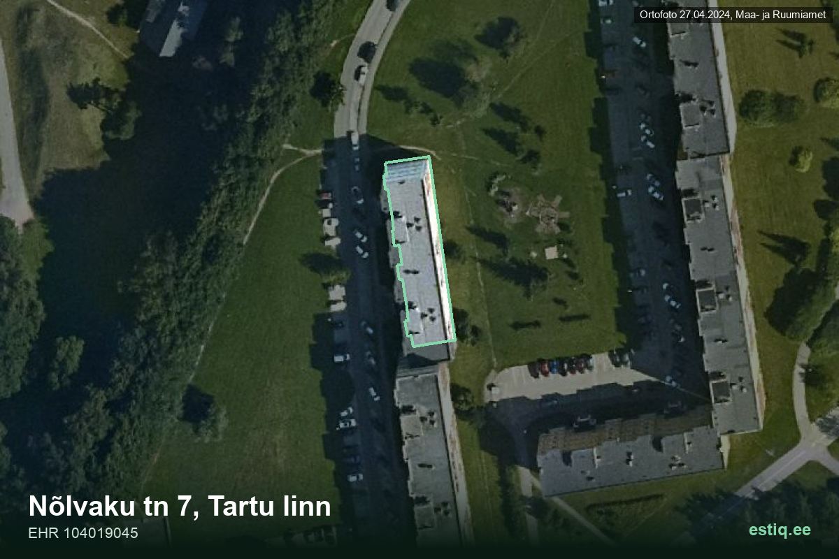 Nõlvaku tänav 7, Tartu – aerial photo of the building, outline from the Building Register (EHR)