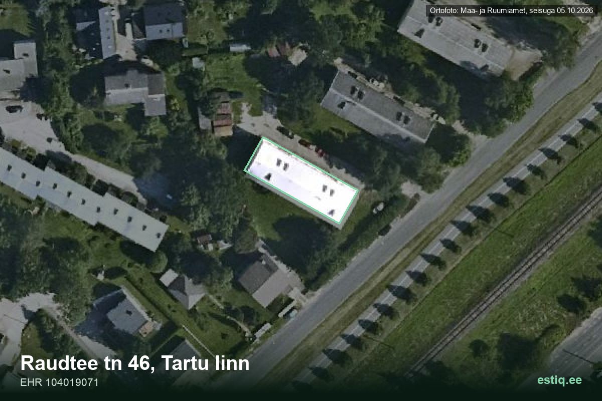 Raudtee tänav 46, Tartu – hoone aerofoto, kontuur ehitisregistri (EHR) andmetest