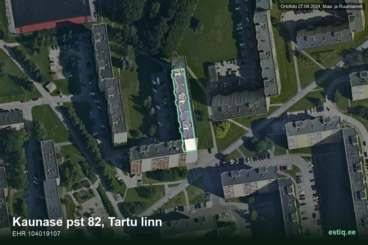 Kaunase pst 82, Tartu – hoone aerofoto, kontuur ehitisregistri (EHR) andmetest