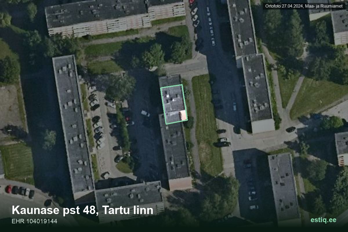 Kaunase pst 48, Tartu – hoone aerofoto, kontuur ehitisregistri (EHR) andmetest