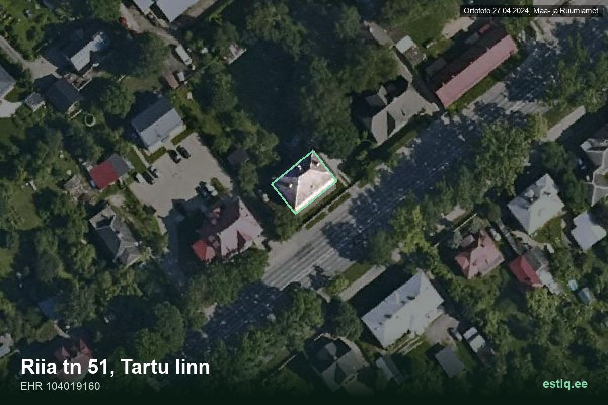 Riia tänav 51, Tartu – hoone aerofoto, kontuur ehitisregistri (EHR) andmetest