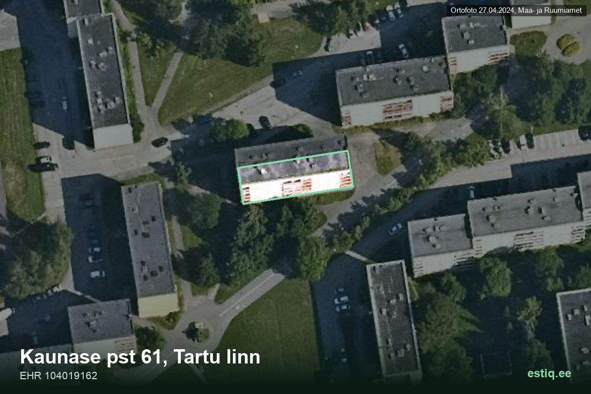 Kaunase pst 61, Tartu – hoone aerofoto, kontuur ehitisregistri (EHR) andmetest
