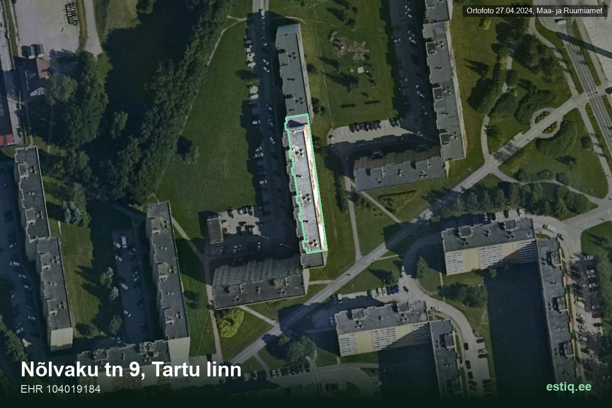 Nõlvaku tänav 9, Tartu – hoone aerofoto, kontuur ehitisregistri (EHR) andmetest