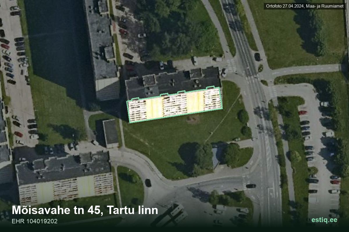Mõisavahe tänav 45, Tartu – hoone aerofoto, kontuur ehitisregistri (EHR) andmetest