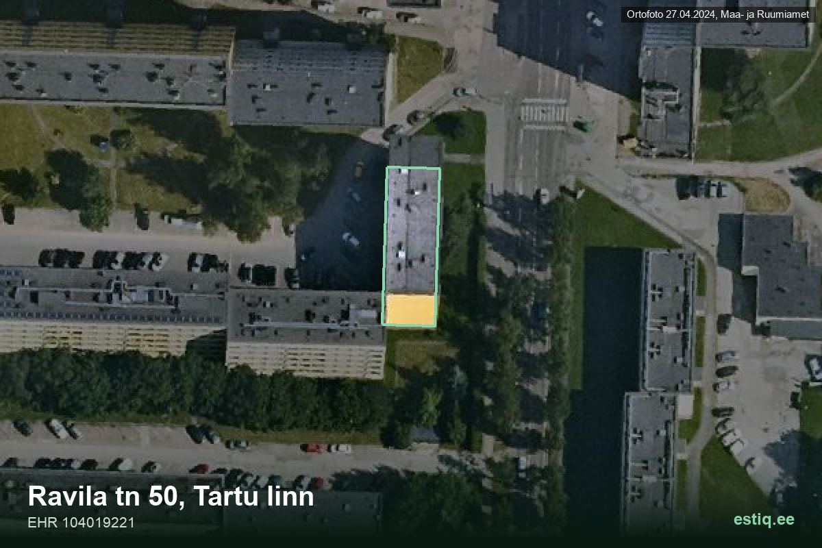 Ravila tänav 50, Tartu – hoone aerofoto, kontuur ehitisregistri (EHR) andmetest