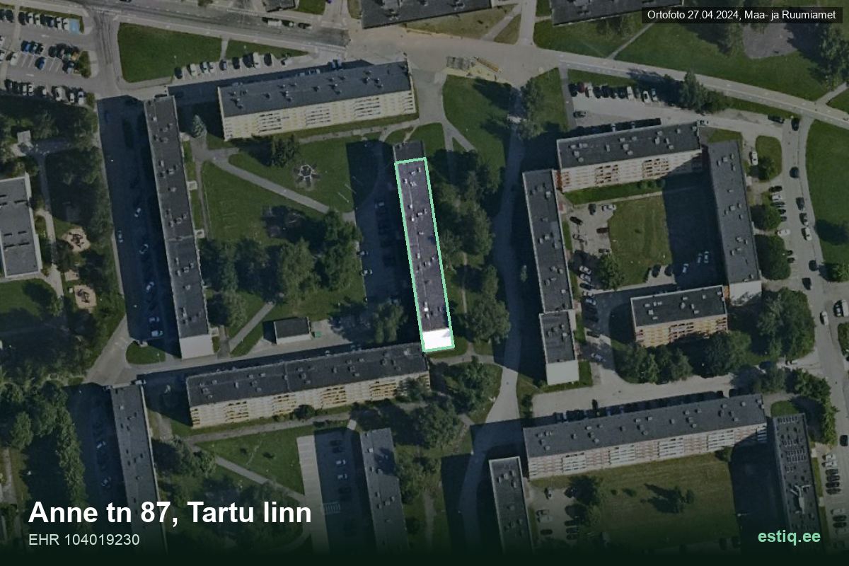 Anne tänav 87, Tartu – hoone aerofoto, kontuur ehitisregistri (EHR) andmetest
