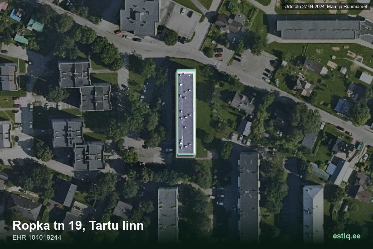 Ropka tänav 19, Tartu – aerial photo of the building, outline from the Building Register (EHR)