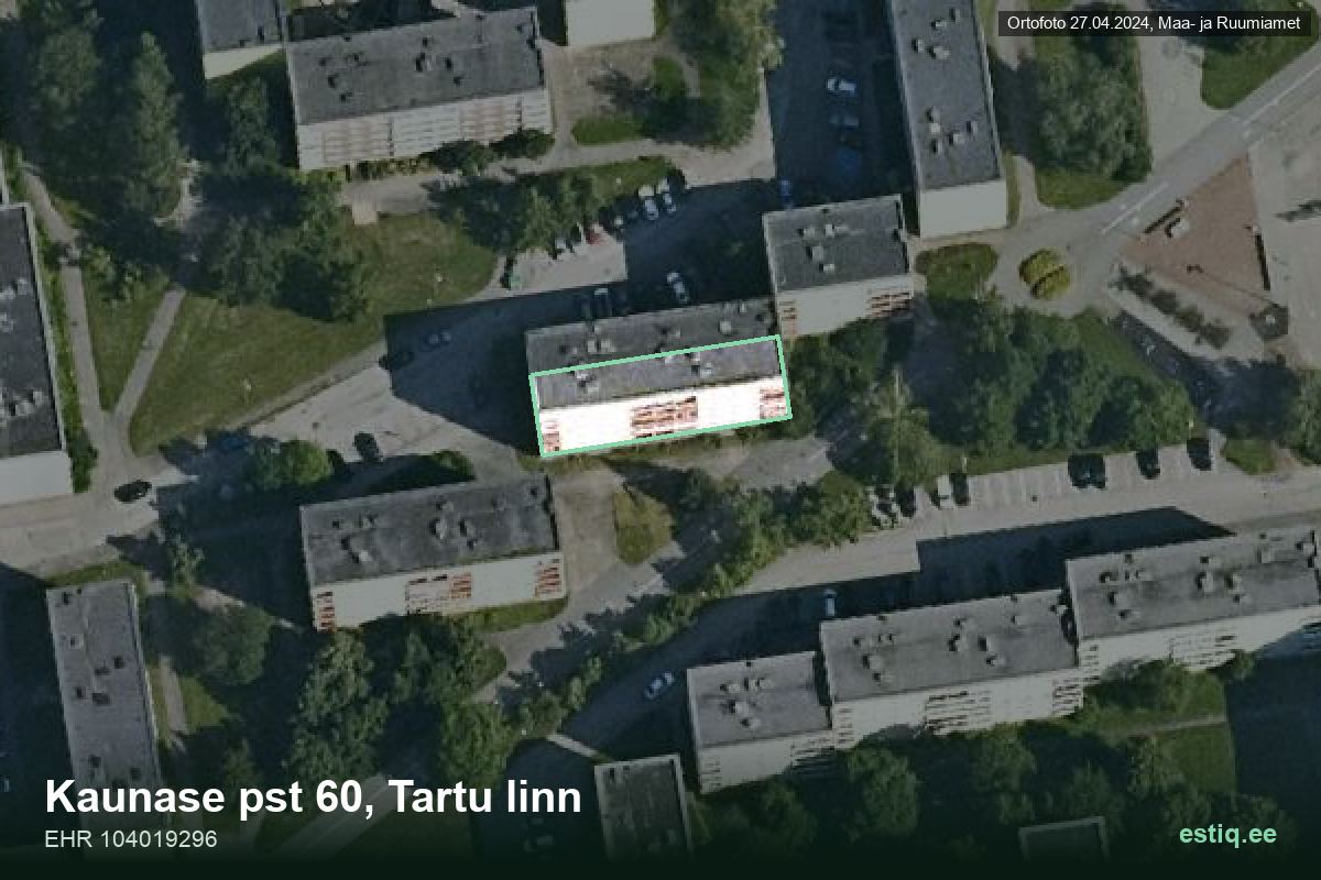 Kaunase pst 60, Tartu – hoone aerofoto, kontuur ehitisregistri (EHR) andmetest