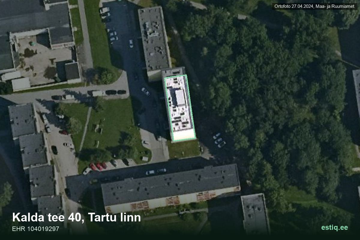 Kalda tee 40, Tartu – hoone aerofoto, kontuur ehitisregistri (EHR) andmetest