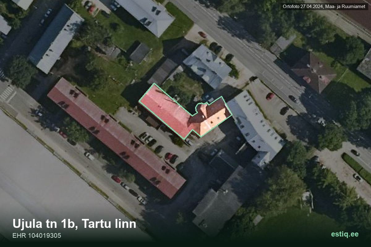 Ujula 1B, Tartu – hoone aerofoto, kontuur ehitisregistri (EHR) andmetest