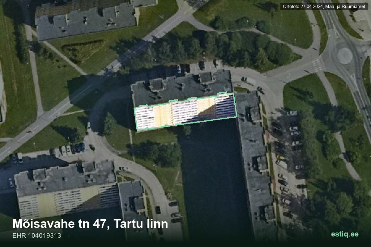 Mõisavahe tänav 47, Tartu – hoone aerofoto, kontuur ehitisregistri (EHR) andmetest