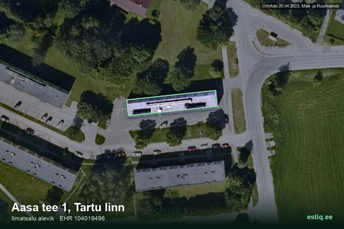 Aasa tee 1, Tartu – hoone aerofoto, kontuur ehitisregistri (EHR) andmetest
