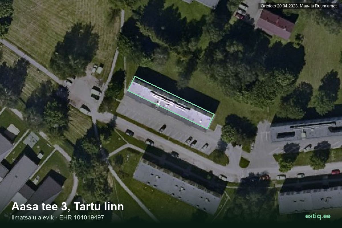 Aasa tee 3, Tartu – аэрофото дома, контур по данным регистра строений (EHR)