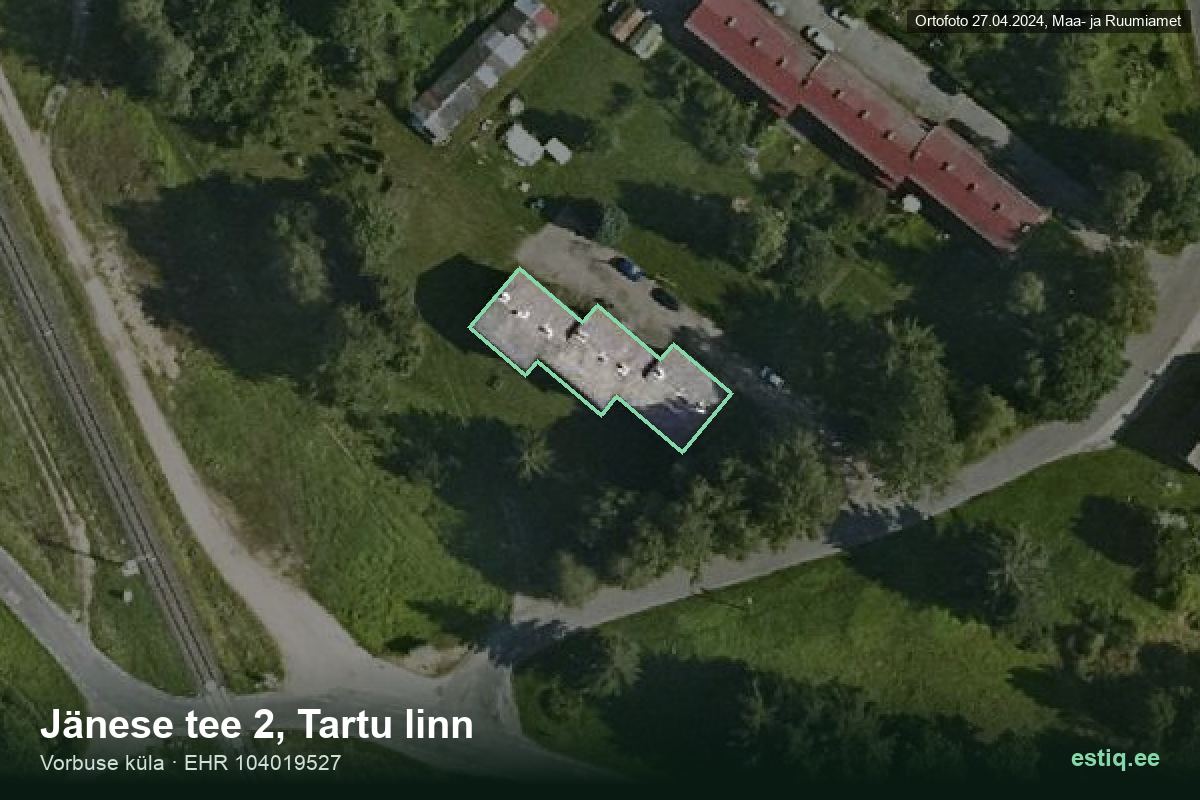 Jänese tee 2, Tartu – аэрофото дома, контур по данным регистра строений (EHR)
