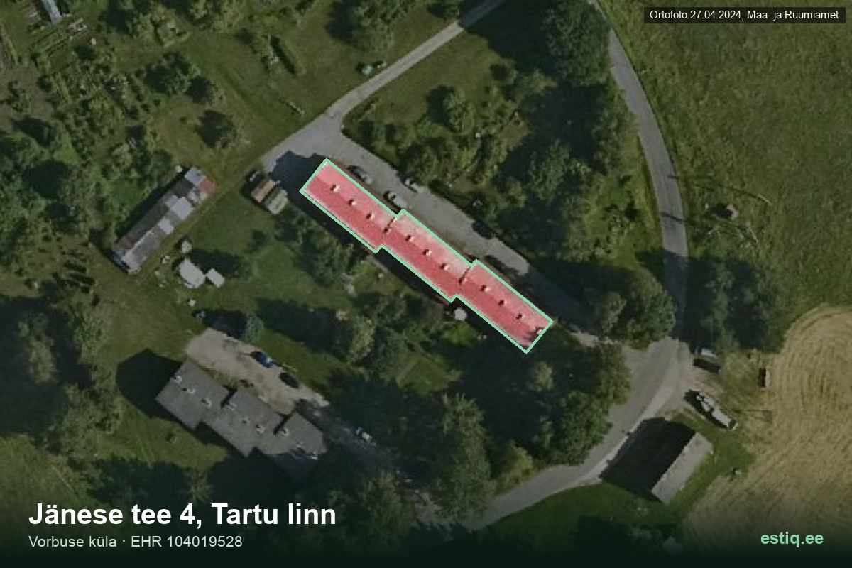 Jänese tee 4, Tartu – аэрофото дома, контур по данным регистра строений (EHR)