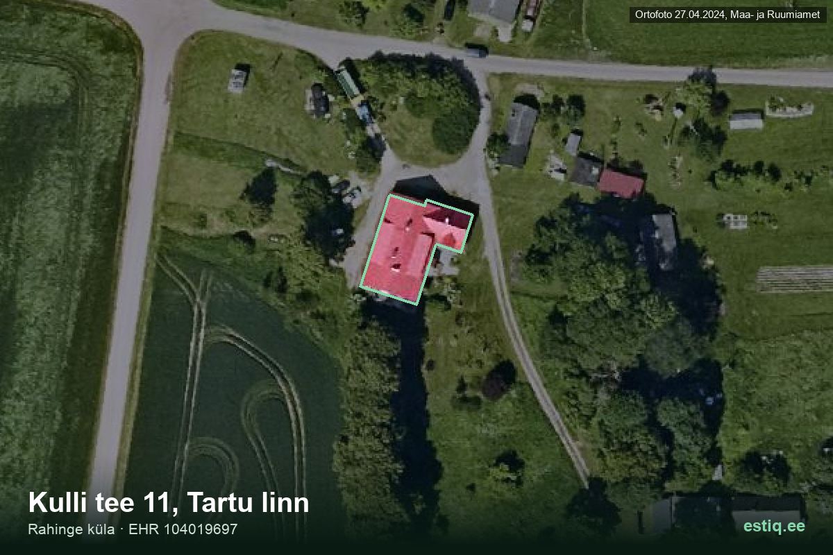 Kulli tee 11, Tartu – hoone aerofoto, kontuur ehitisregistri (EHR) andmetest