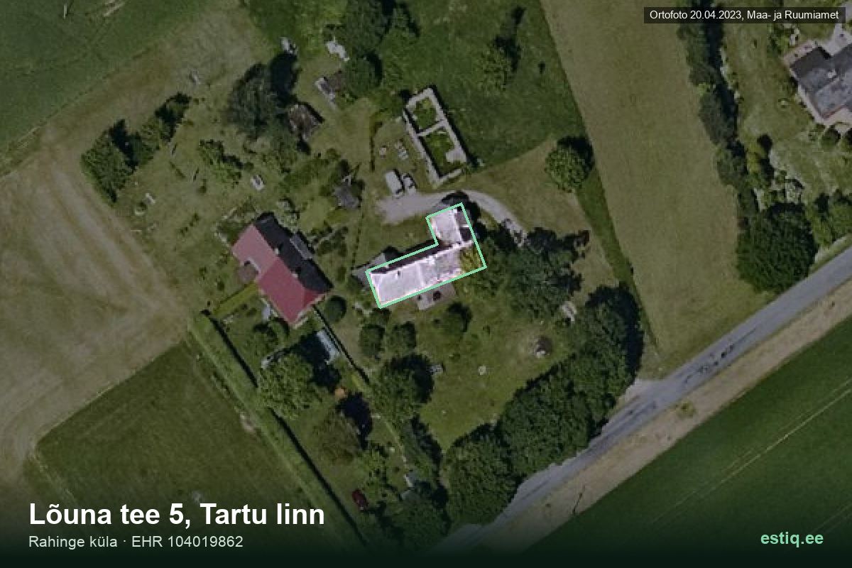 Lõuna tee 5, Tartu – aerial photo of the building, outline from the Building Register (EHR)