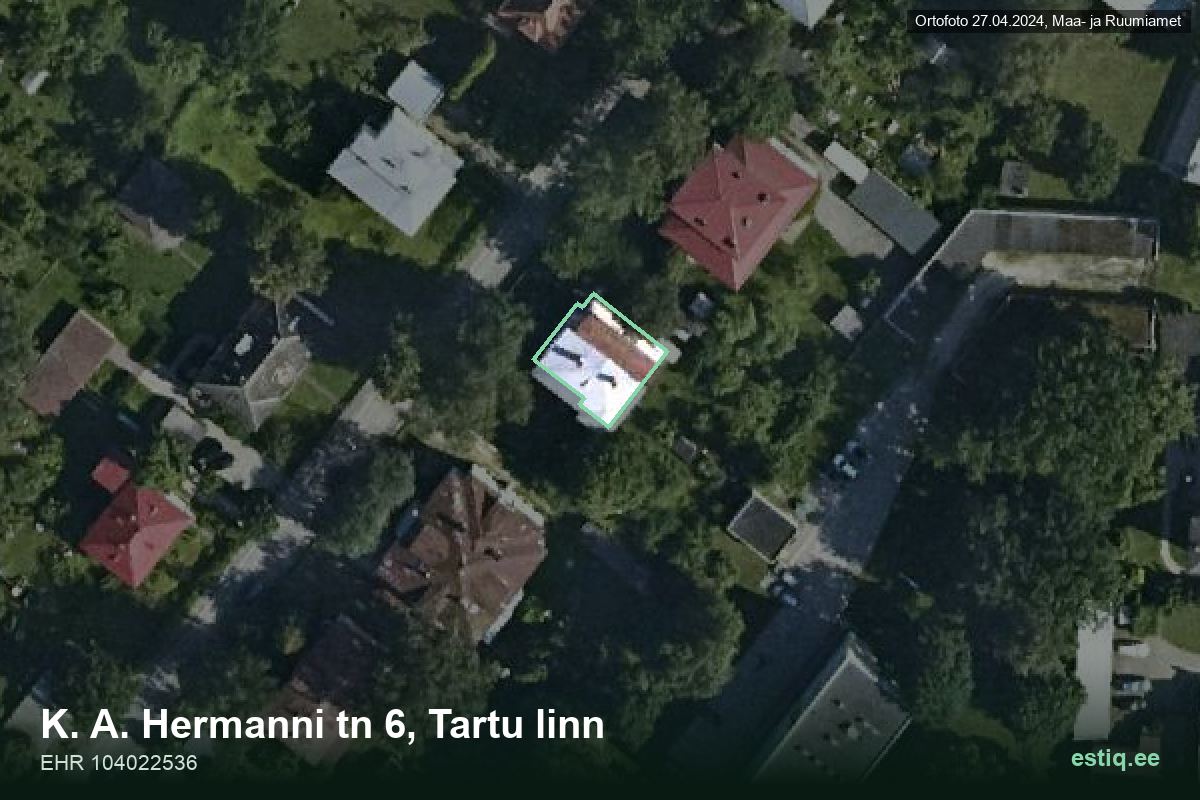 K. A. Hermanni tänav 6, Tartu – hoone aerofoto, kontuur ehitisregistri (EHR) andmetest