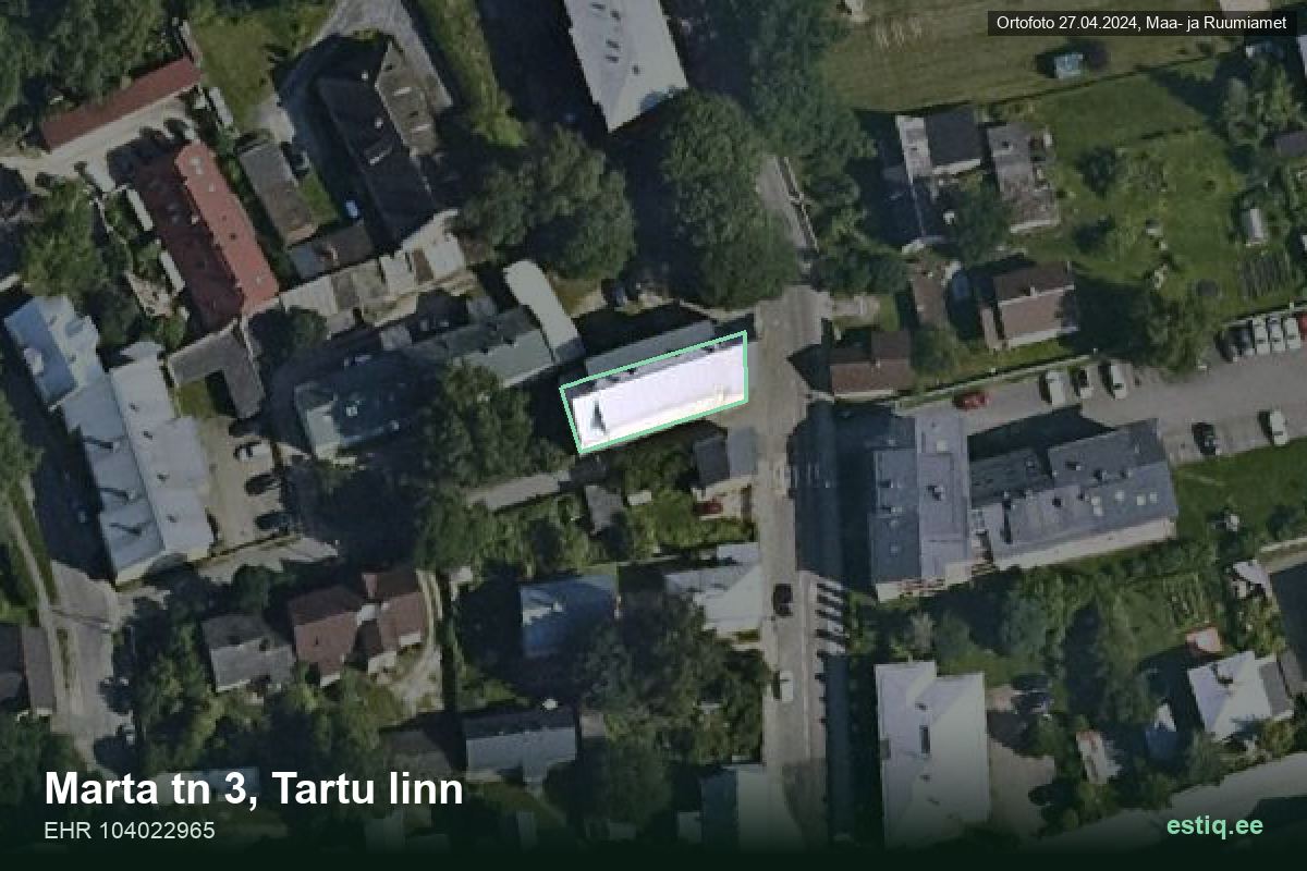 Marta tänav 3, Tartu – aerial photo of the building, outline from the Building Register (EHR)