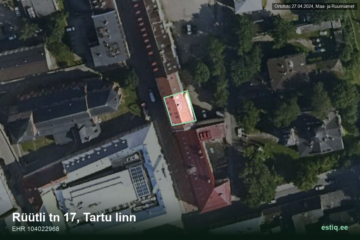 Rüütli tänav 17, Tartu – hoone aerofoto, kontuur ehitisregistri (EHR) andmetest