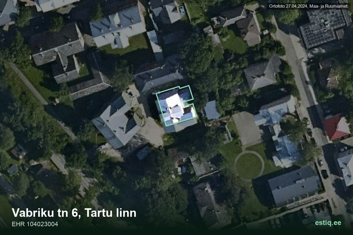 Vabriku tänav 6, Tartu – aerial photo of the building, outline from the Building Register (EHR)