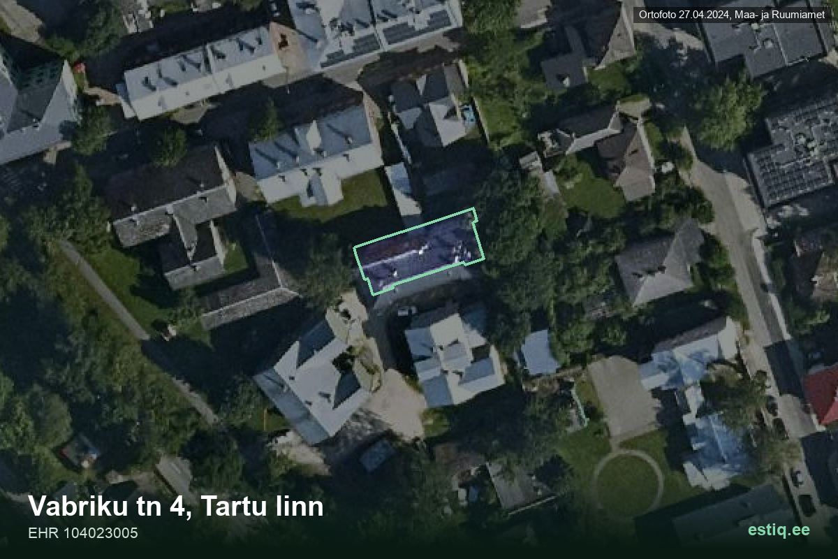 Vabriku tänav 4, Tartu – hoone aerofoto, kontuur ehitisregistri (EHR) andmetest